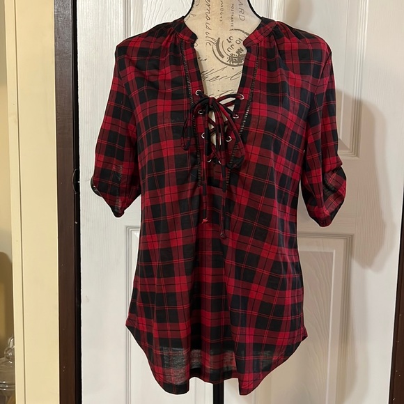 Lace front plaid shirt - Picture 1 of 6